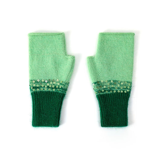 CASHMERE FINGERLESS GLOVES - EMERALD/MINT