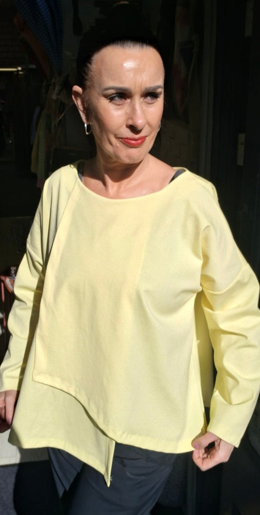 COTTON BLEND ASYMMETRIC TOP - 10-16 - LEMON