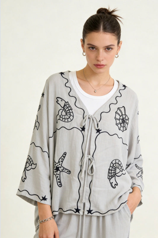 LINEN BLEND KIMONO - 10-16/18- GREY