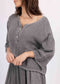 COTTON/LINEN BLEND BUTTON DETAIL TOP - 8-14 - CHARCOAL