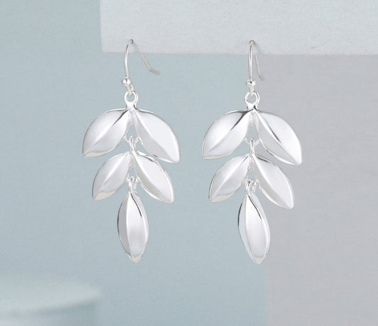 LEAF DROP HOOK EARRINGS - SILVER