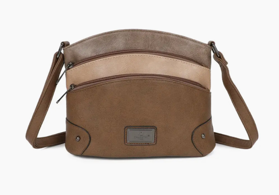 TRIPLE ZIP CROSSBODY - TAUPE