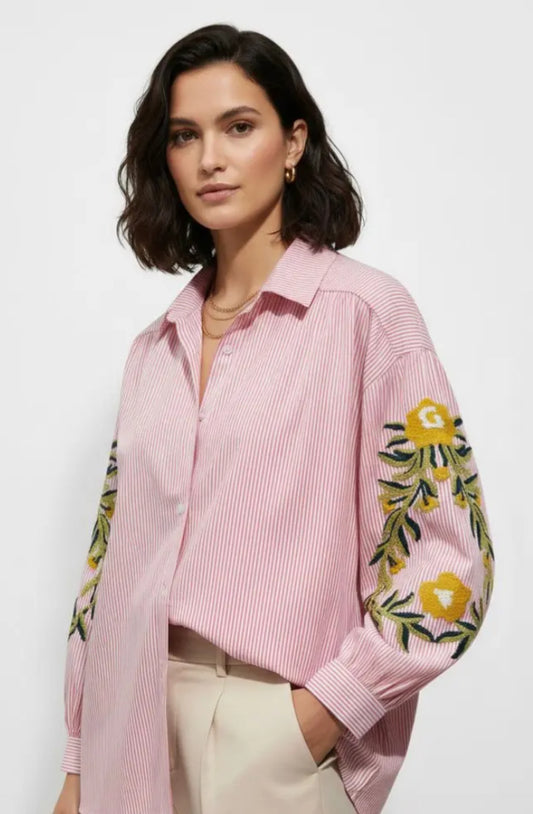 EMBROIDERED SLEEVE SHIRT - 10-16 - PINK