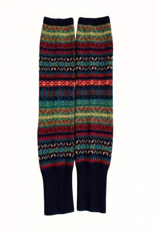 FAIR ISLE KNIT LEG/ARM WARMERS - BLACK