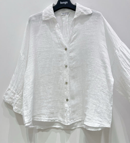 OVERSIZED LINEN SHIRT - 10-16 - WHITE