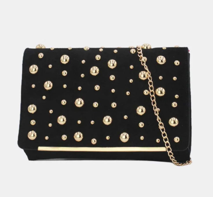 STUD VELVET BAG - BLACK