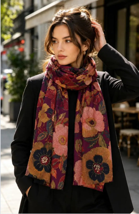 FLORAL FOIL PRINT SCARF