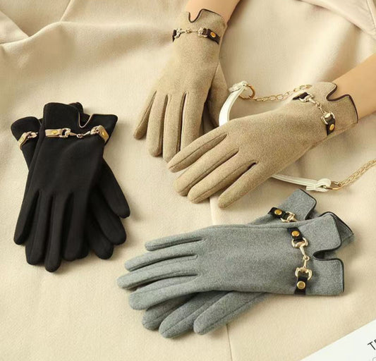 CHAIN DETAIL GLOVES - BLACK