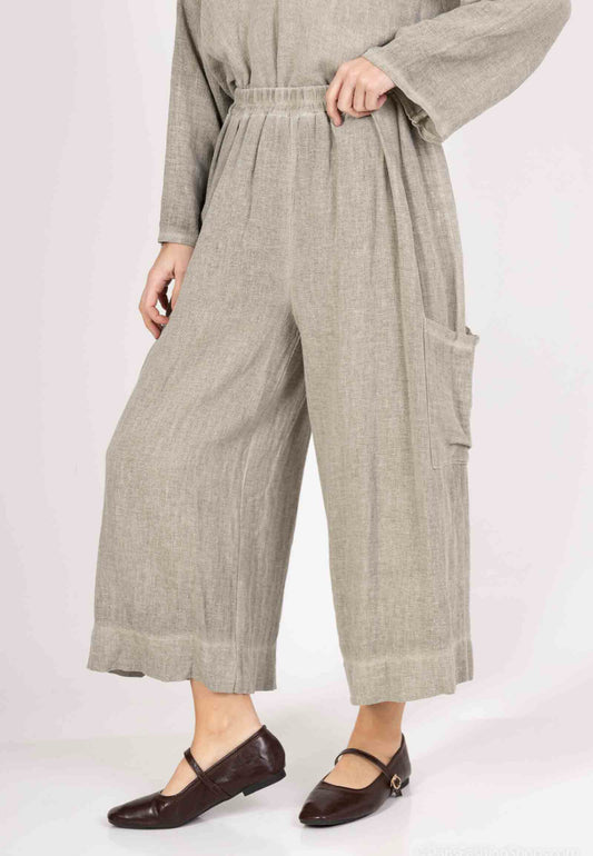 COTTON/LINEN BLEND CROPPED PALAZZO - 10-16 - KHAKI