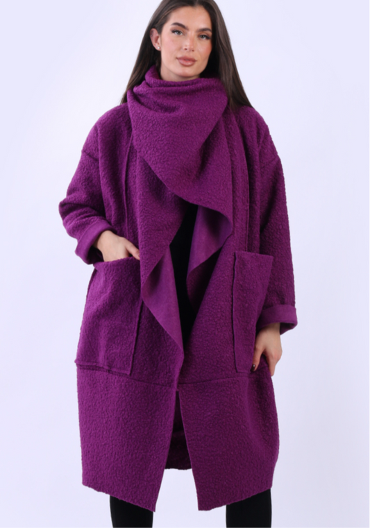 WRAP SCARF WATERFALL COAT - MULBERRY - 14-18