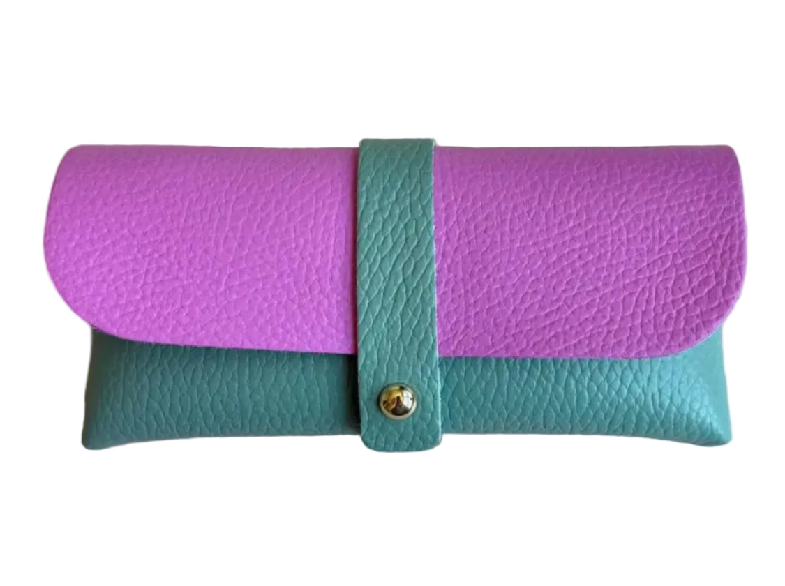 LEATHER GLASSES CASE - TURQUOISE/PURPLE