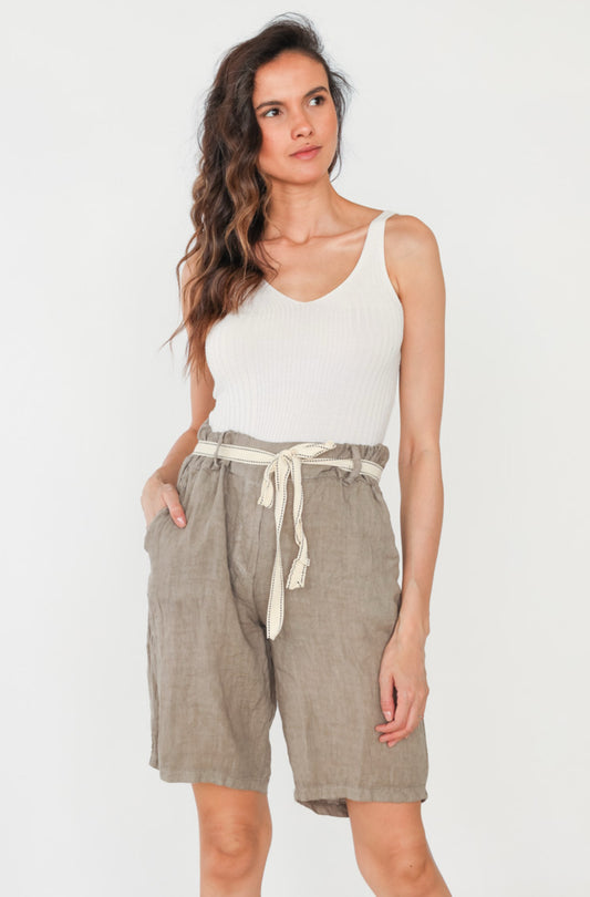 LINEN BERMUDA SHORTS - 10-14- TAUPE