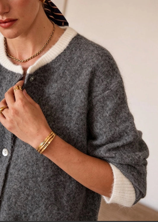 TWO TONE CARDI - 10-14 - CHARCOAL