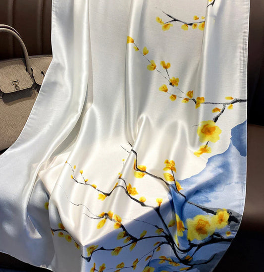 BLUE/YELLOW BLOSSOM SILK FEEL SCARF