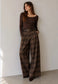 BELTED CHECK PALAZZO - 10-16 - CHOCOLATE