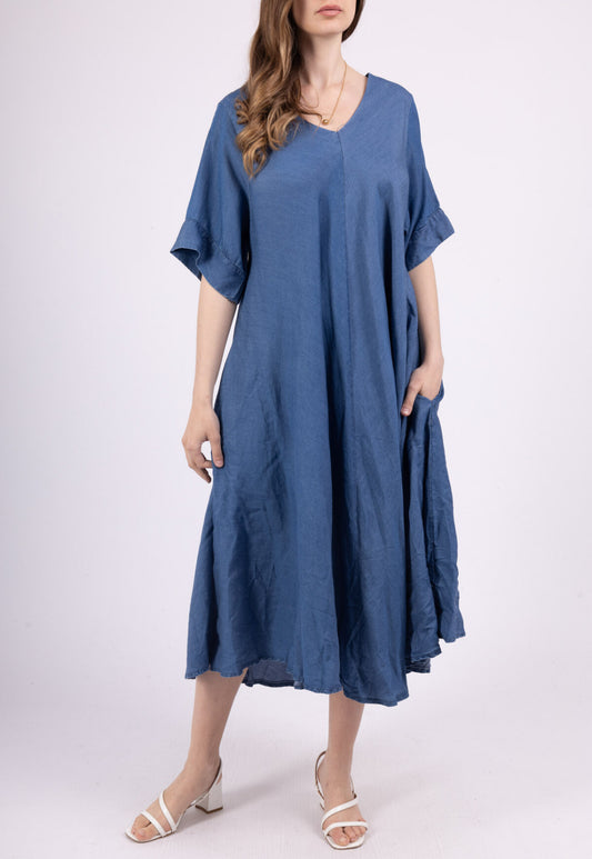 COTTON BIAS CUT DENIM DRESS - 10-16 - DARK WASH