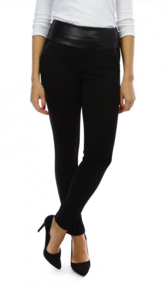 LEATHERETTE TRIM LEGGINGS - 5 SIZES - 10,12,14,16,18