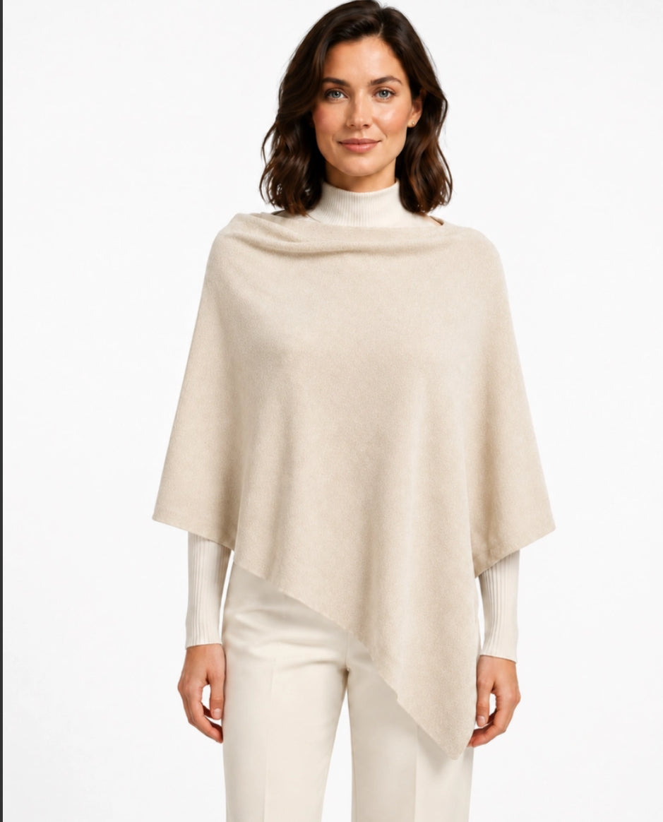 CASHMERE & MERINO WOOL PONCHO - CREAM