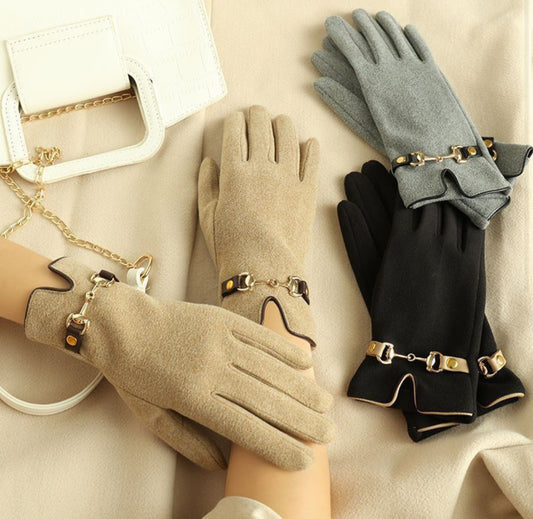 CHAIN DETAIL GLOVES - GREY