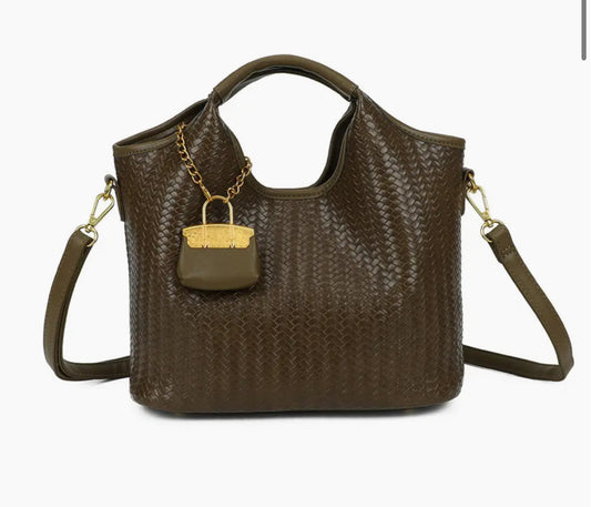 WOVEN LOCK HANDBAG - KHAKI