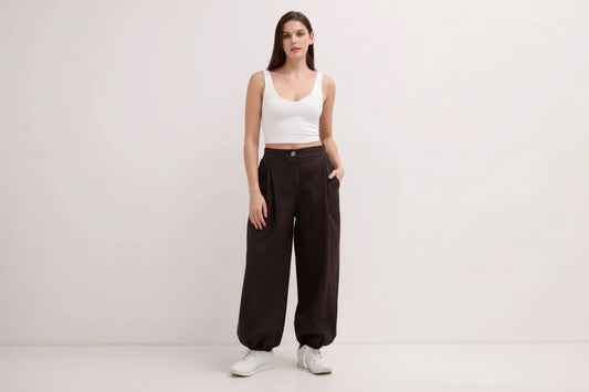 ELASTIC HEM BALLOON PANTS - 8-12- CHOCOLATE