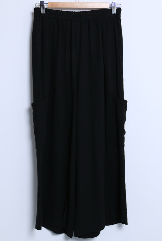 COTTON/LINEN BLEND CROPPED PALAZZO - 10-16 - BLACK