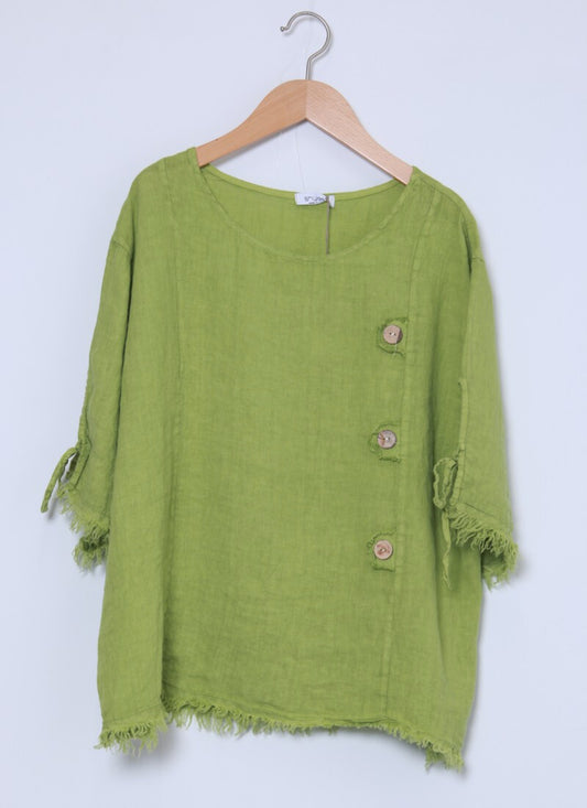 BUTTON DETAIL RAW EDGE LINEN TOP - 10-16 - LIME