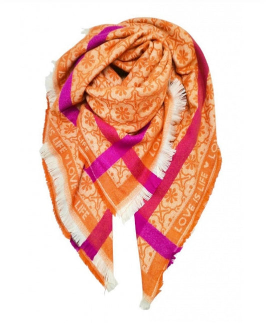 LARGE SQUARE PRINT SCARF - ORANGE