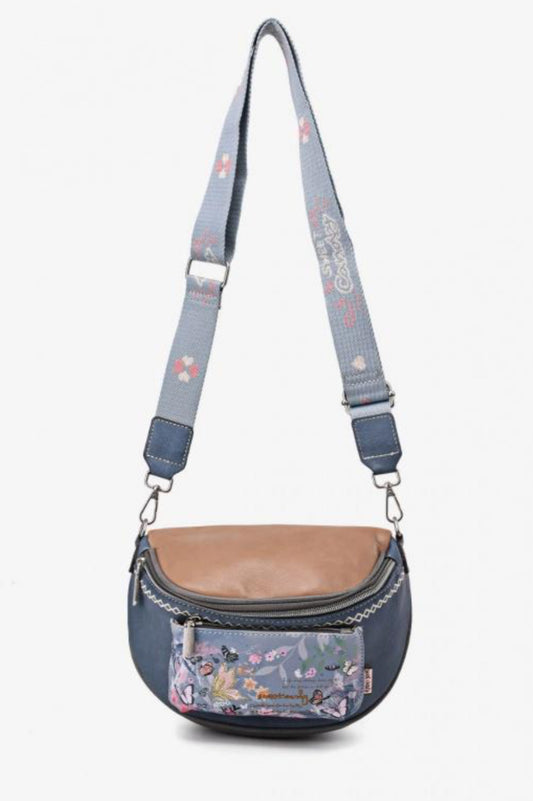 PRINT SLING BAG WITH PATTERNED LINING - BLUE