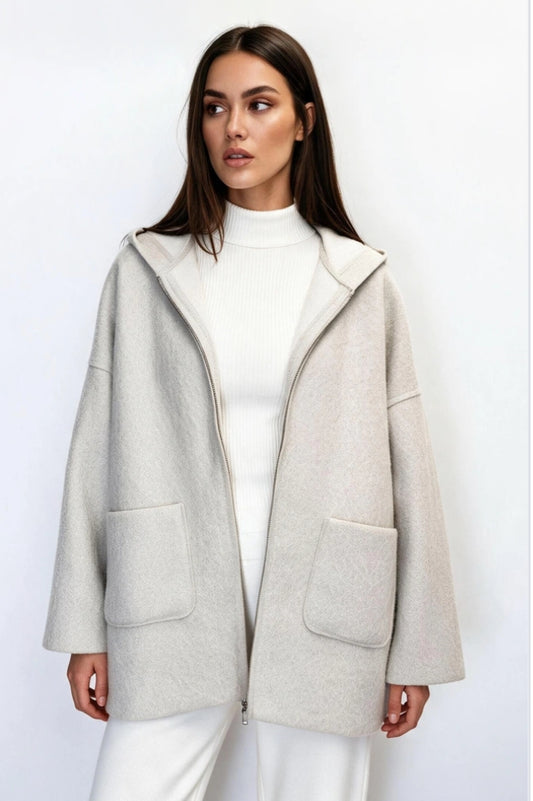 HOODED BOUCLE JACKET - 10-16 - CREAM
