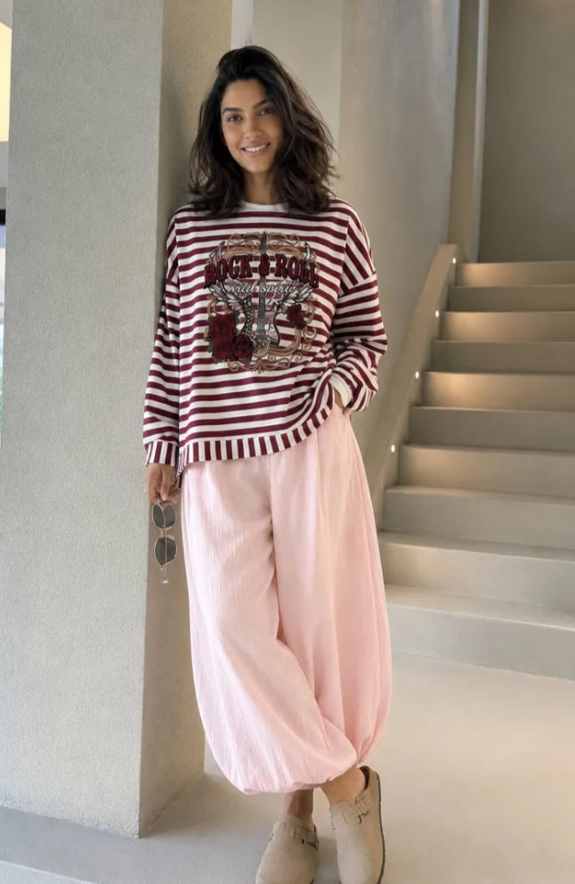 STRIPE PRINT SWEATSHIRT - 10-16 - BURGUNDY