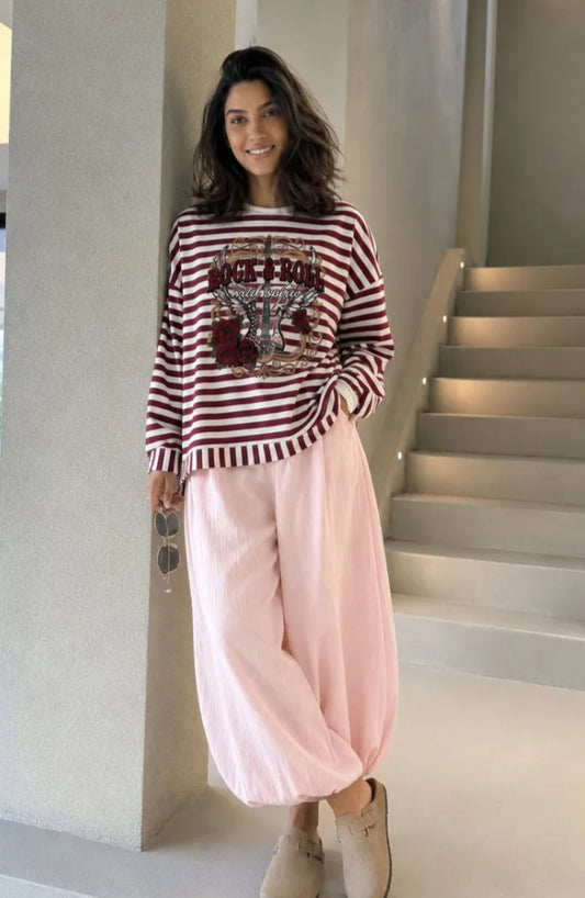 STRIPE PRINT SWEATSHIRT - 10-16 - BURGUNDY