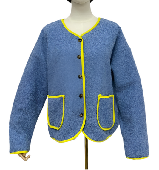 CONTRAST TRIM CARDI JACKET - 10-16 - BLUE