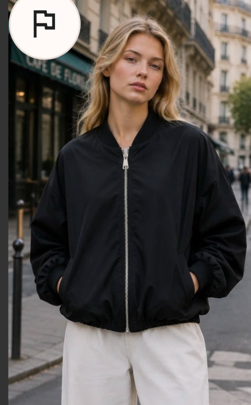 EMBROIDERED BOMBER JACKET - 10-16 - BLACK