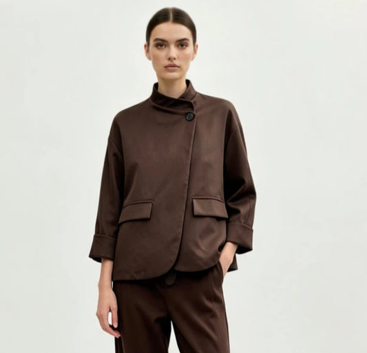 SIDE TIE BLAZER - 10-14 - CHOCOLATE