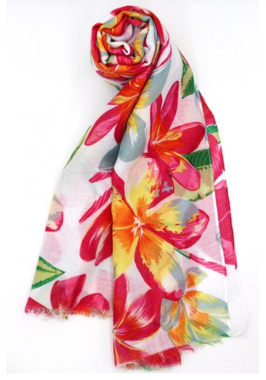 COTTON BLEND FLORAL SCARF - ORANGE