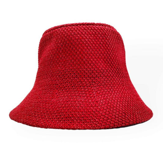 WOVEN FOLDABLE SUN HAT - RED