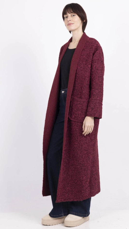 BOUCLE OVERSIZED COAT - 10-16 - BURGUNDY