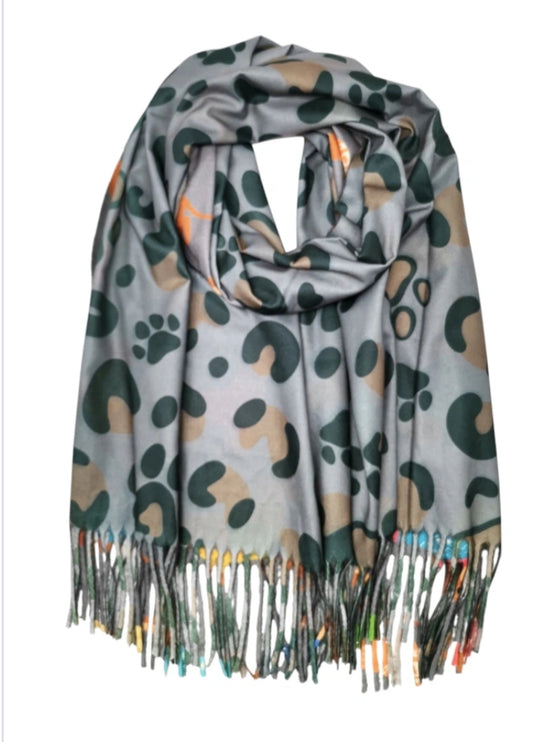 FRINGED DOG PRINT SCARF