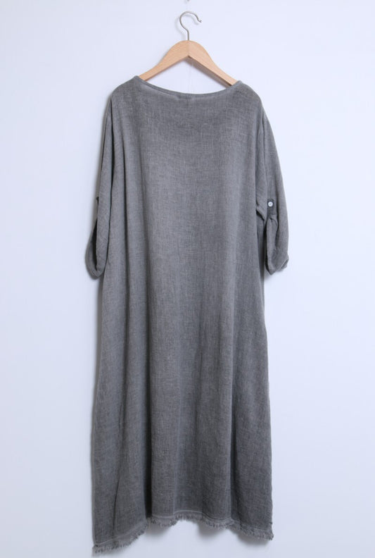 LINEN COTTON BLEND TUNIC - 10-16 - GREY