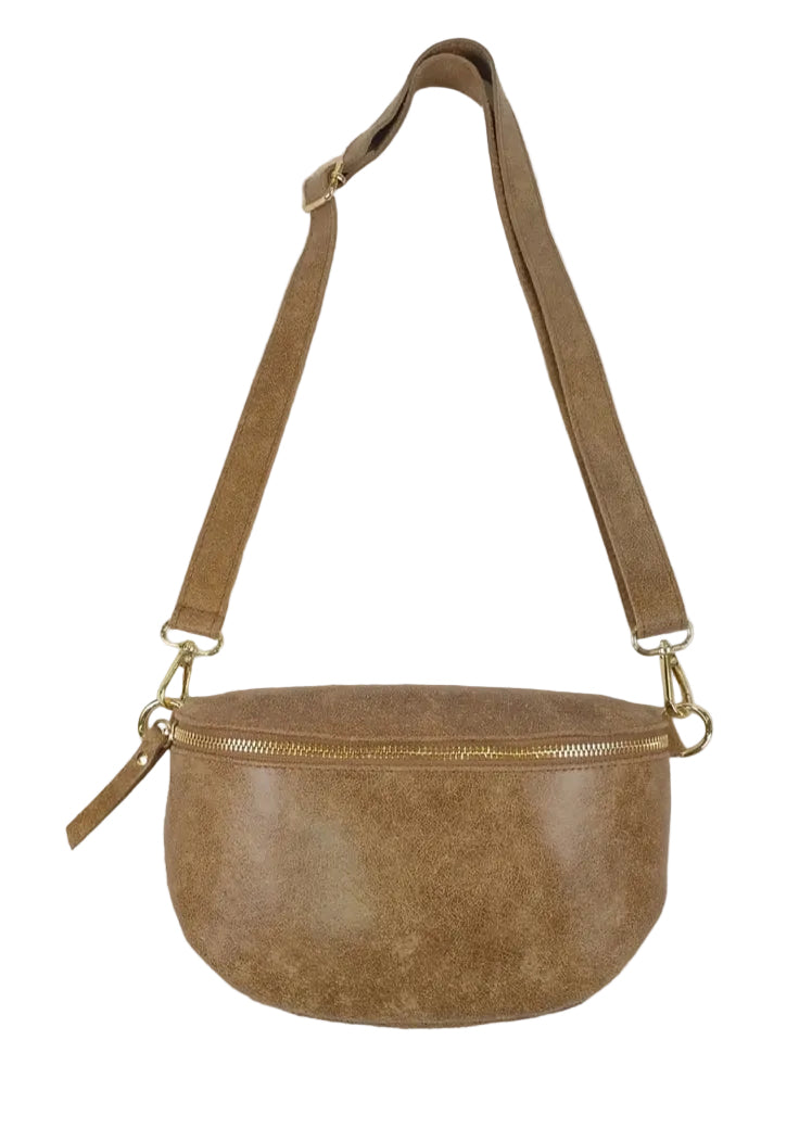 LEATHER SLING BAG - CAMEL