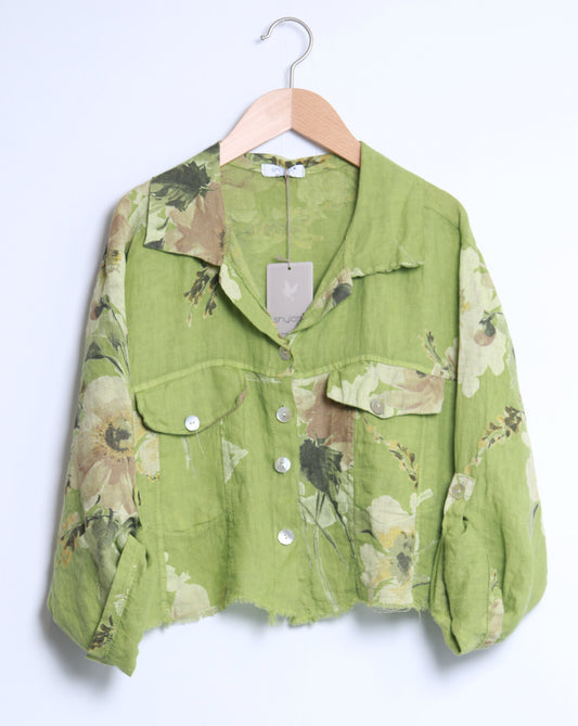 LINEN FLORAL PRINT JACKET - 10-16 - LIME