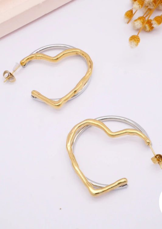 MIXED METAL HEART EARRINGS