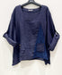 LACE DETAIL LINEN TOP - 10-16 - NAVY