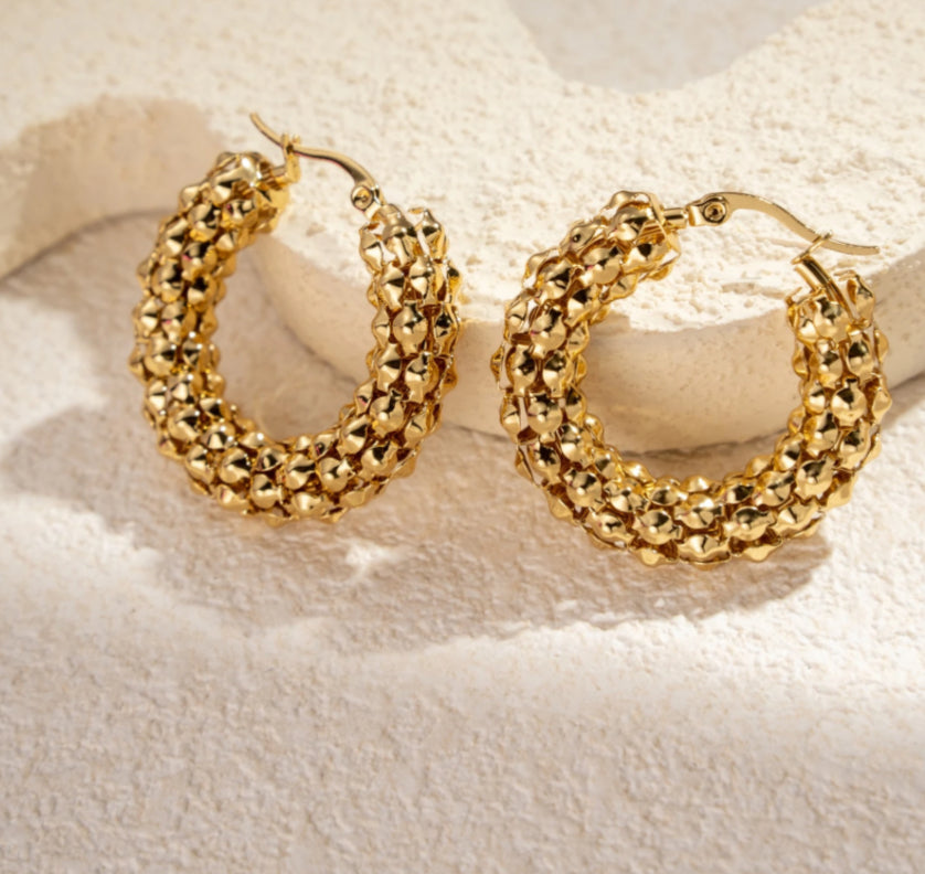 FACET HOOP STAINLESS STEEL EARRINGS