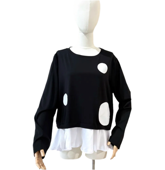 MONOCHROME CIRCLE PATCH PEPLUM TOP