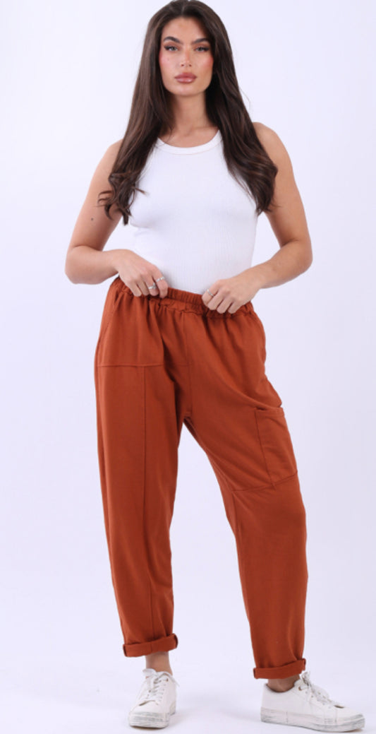 POCKET DETAIL COTTON PANTS - 10-16 - RUST