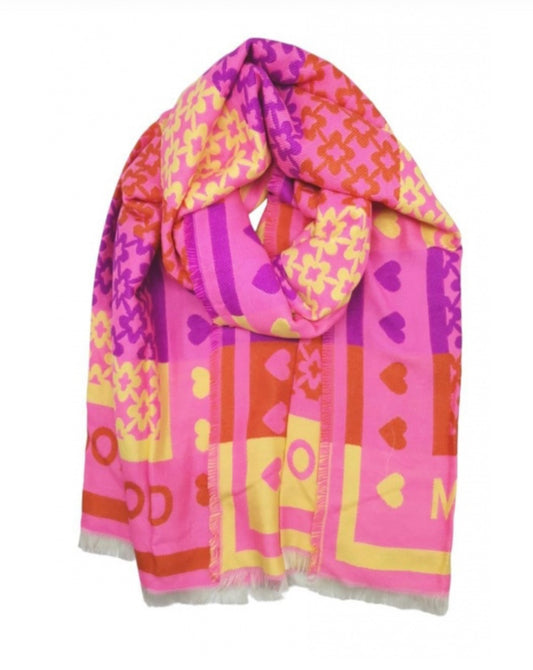 VISCOSE PRINT SCARF - FUSCHIA/RED