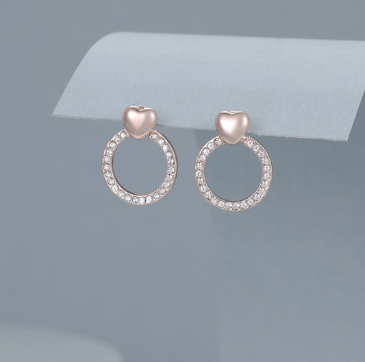 ROSE GOLD HEART DIAMANTÉ STUD EARRINGS