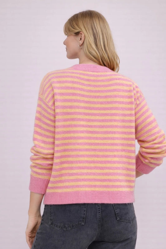ALPACA BLEND STRIPE CARDI - 10-16